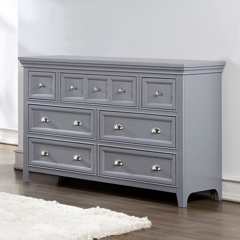 Transitional Wood 7-Drawer Dresser in Gray