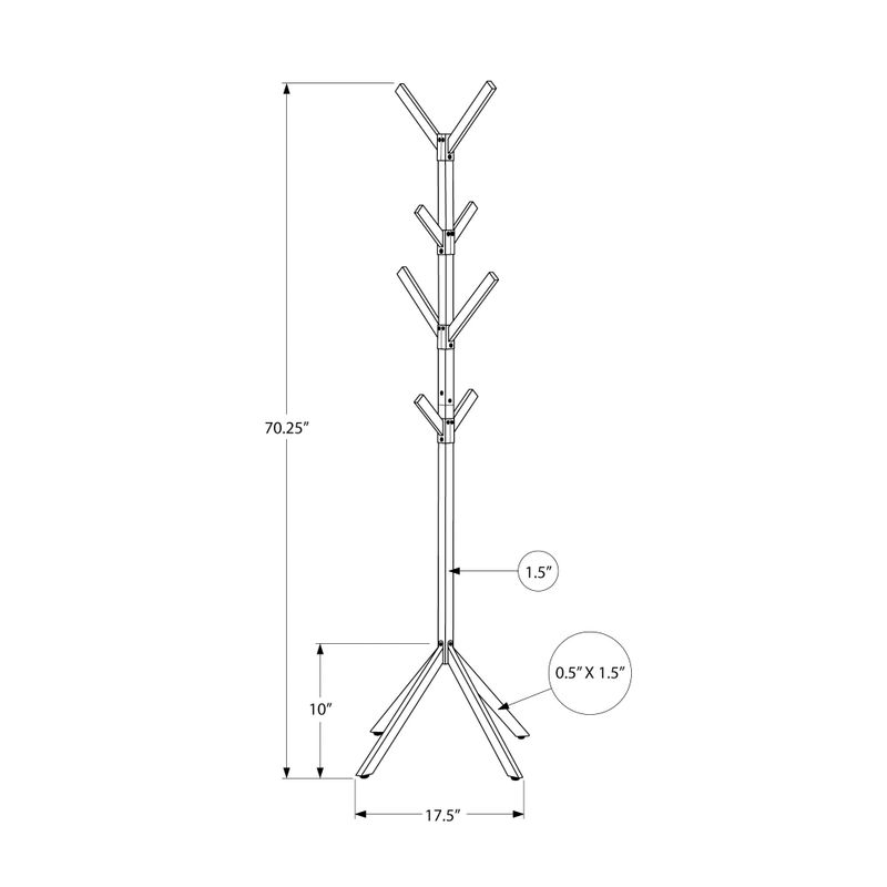 Coat Rack/ Hall Tree/ Free Standing/ 8 Hooks/ Entryway/ 70"H/ Bedroom/ Metal/ Black/ Contemporary/ Modern