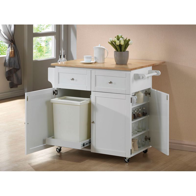 Jalen 3-door Kitchen Cart with Casters Natural Brown and White