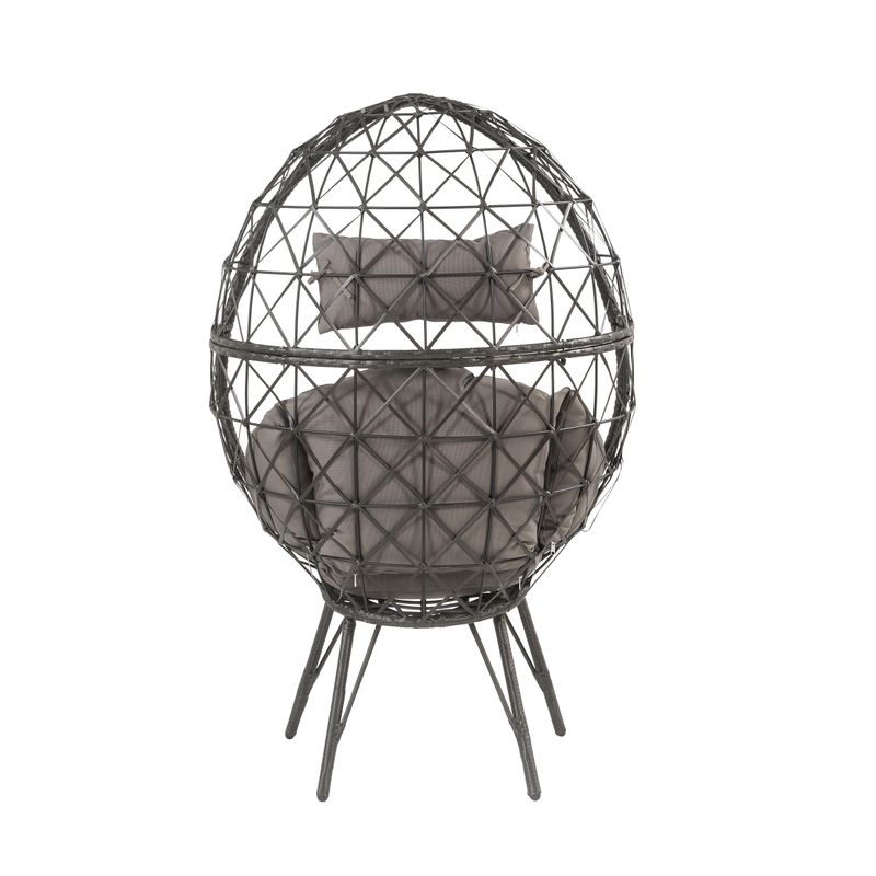 ACME Aeven Patio Lounge Chair, Light Gray Fabric & Black Wicker