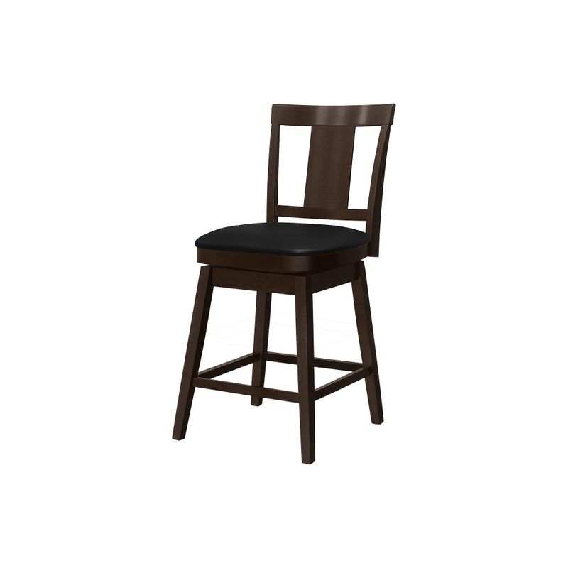 Bar Stool/ Set Of 2/ Swivel/ Counter Height/ Kitchen/ Wood/ Pu Leather Look/ Brown/ Black/ Transitional