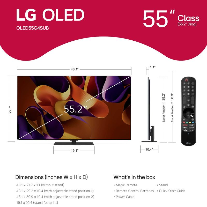 LG - 55" Class G4 Series OLED evo 4K UHD Smart webOS TV (2024)