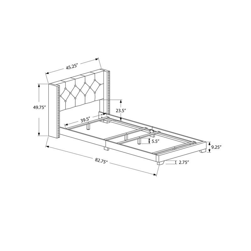 Bed - Twin Size / Grey Linen With Chrome Trim