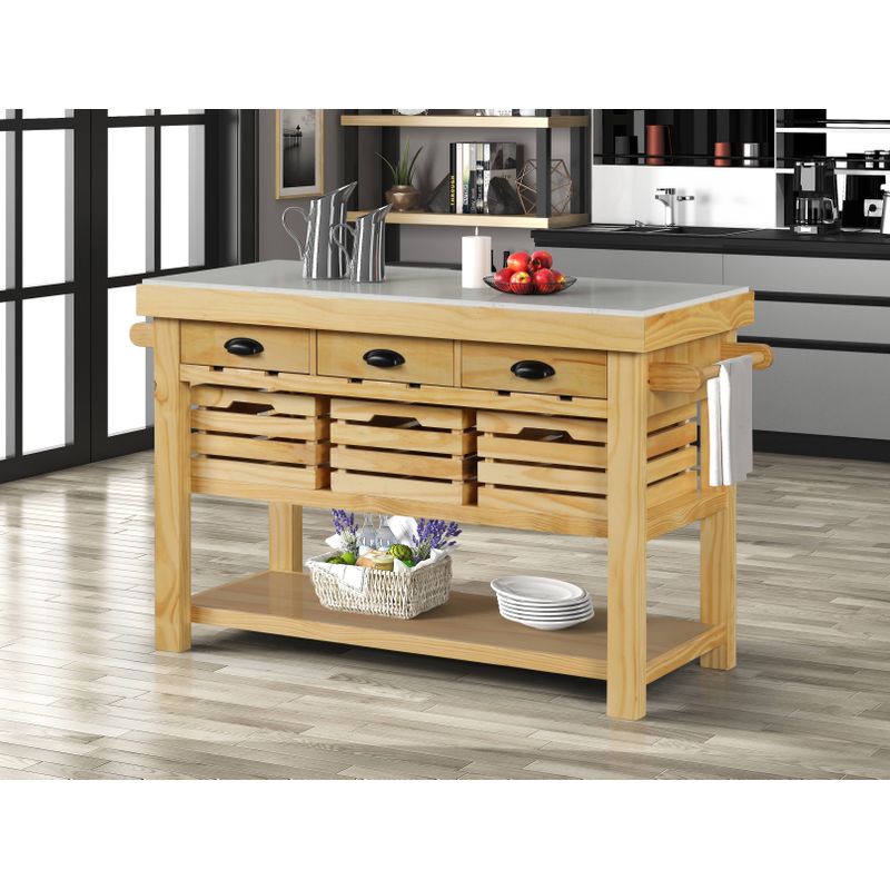 ACME Grovaam Kitchen Island, Marble Top & Natural Finish