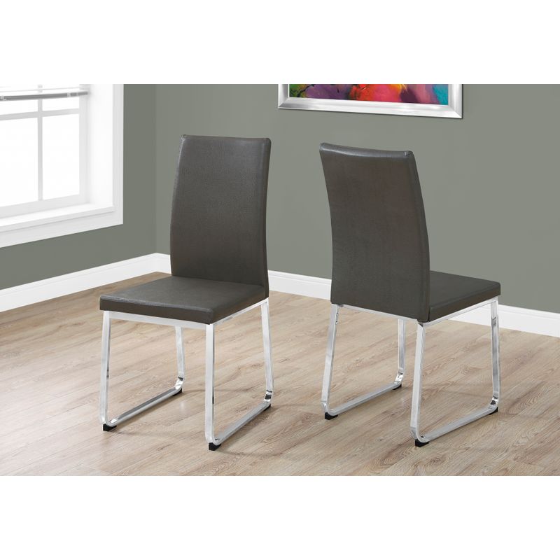 Dining Chair/ Set Of 2/ Side/ Upholstered/ Kitchen/ Dining Room/ Pu Leather Look/ Metal/ Grey/ Chrome/ Contemporary/ Modern