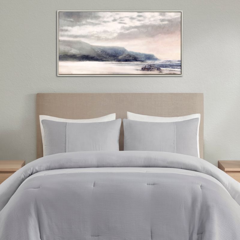 Blue/Pink Moody Coast Hand Embellished Landscape Framed Canvas Wall Art See below