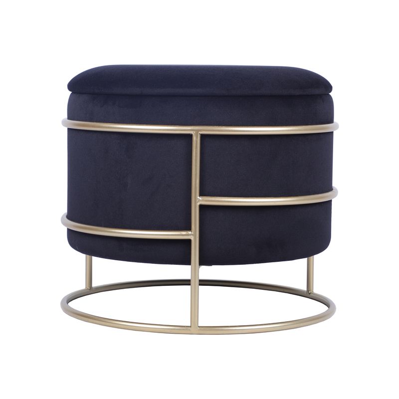 Techni Home Elegant Velvet Round Ottoman with Gold Frame and Storage, Black