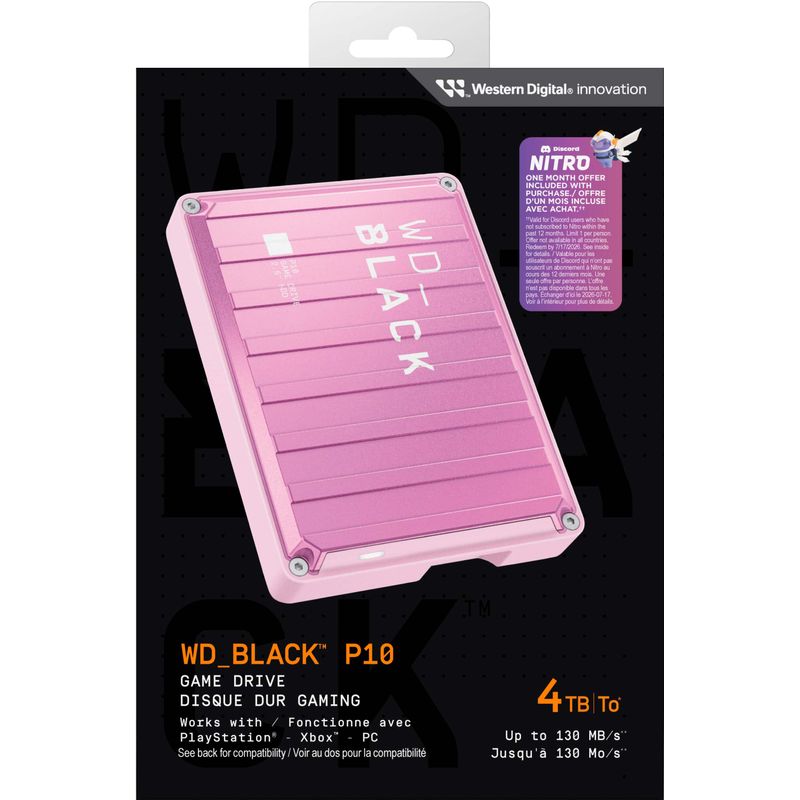 WD - BLACK P10 4TB External USB 3.2 Gen 1 Portable Hard Drive - Pink