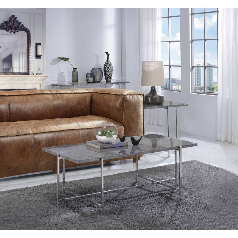 ACME Adelae Sofa Table, Engineering Stone Top & Chrome