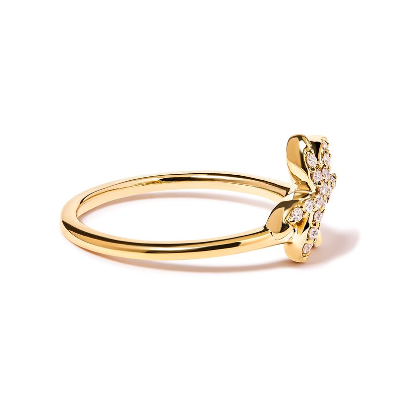 10K Yellow Gold 1/10 Cttw Diamond Palm Tree Statement Ring (H-I Color, I1-I2 Clarity) - Ring Size 7