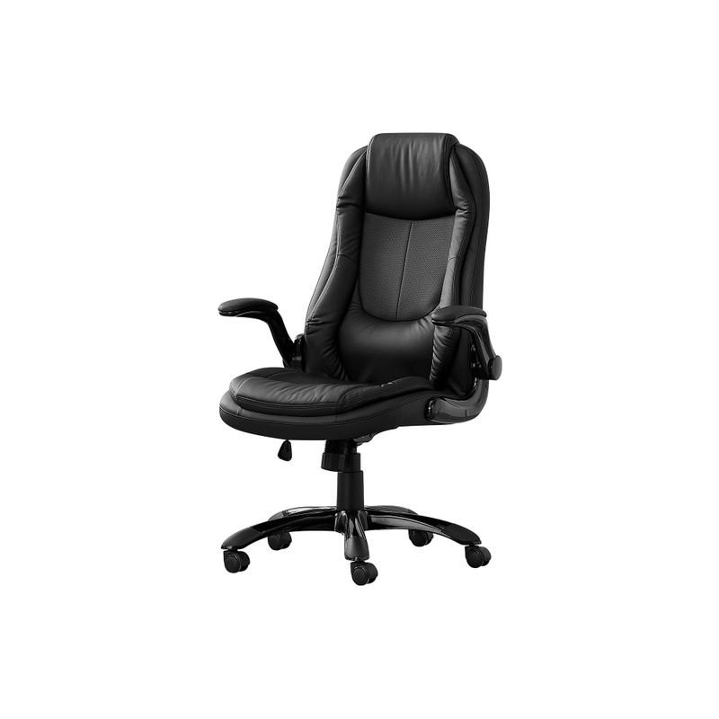 Office Chair/ Adjustable Height/ Swivel/ Ergonomic/ Armrests/ Computer Desk/ Work/ Metal/ Pu Leather Look/ Black/ Contemporary/ Modern