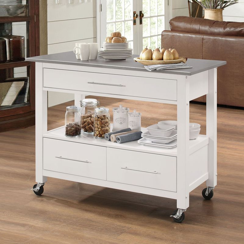 ACME Ottawa Kitchen Cart, Stainless Steel & White