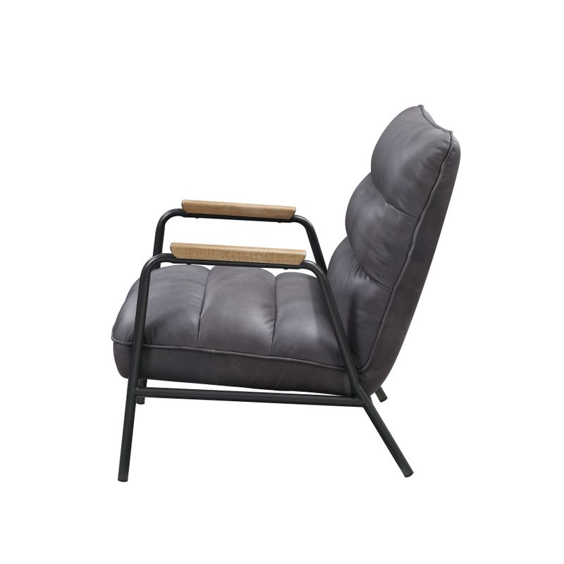 ACME Nignu Accent Chair, Gray Top Grain Leather & Matt Iron Finish