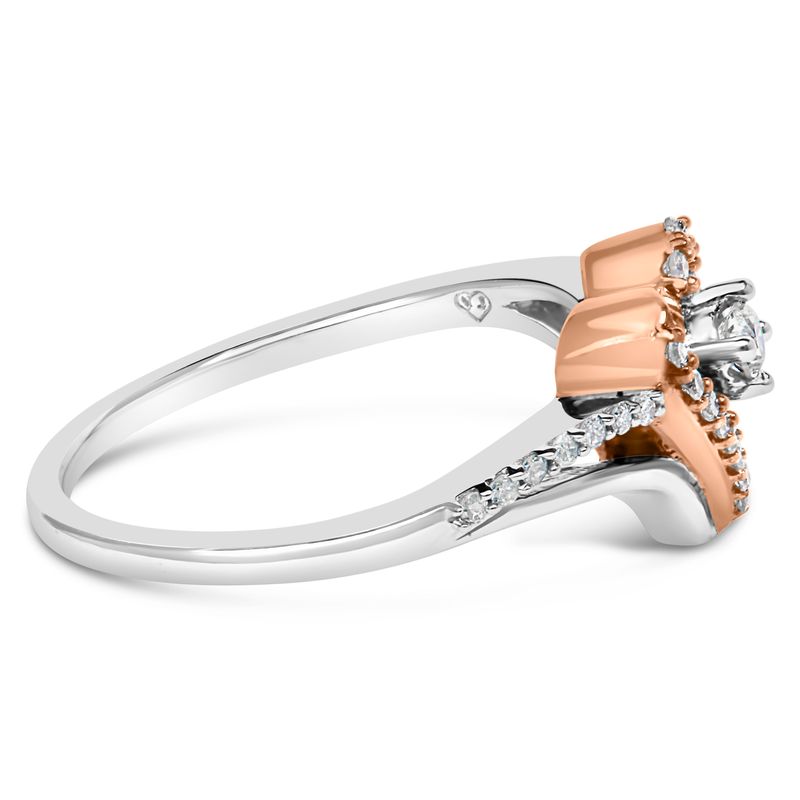 10K Rose Gold Plated .925 Sterling Silver 1/5 Cttw Diamond Two Tone Open Heart Promise or Fashion Ring (I-J Color, I2-I3 Clarity) - Size 7-1