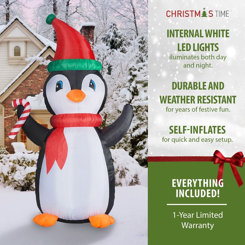 Christmas Time 10-Ft. Tall Penguin with RGB Lights and Storage Bag, Prelit Outdoor Christmas Inflatable