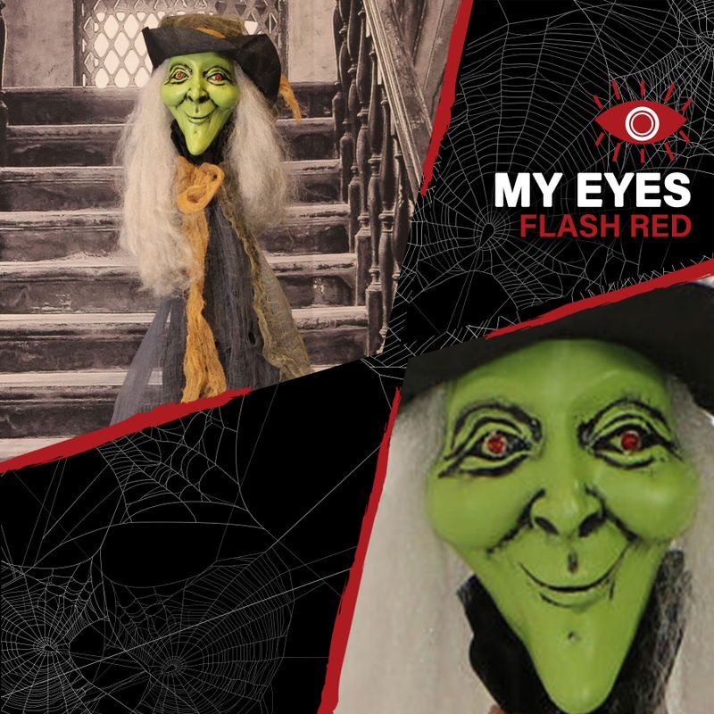 2.5-ft. Staked Witch, Indoor/Covered Outdoor Halloween Decoration, LED Red Eyes, Battery-Operated