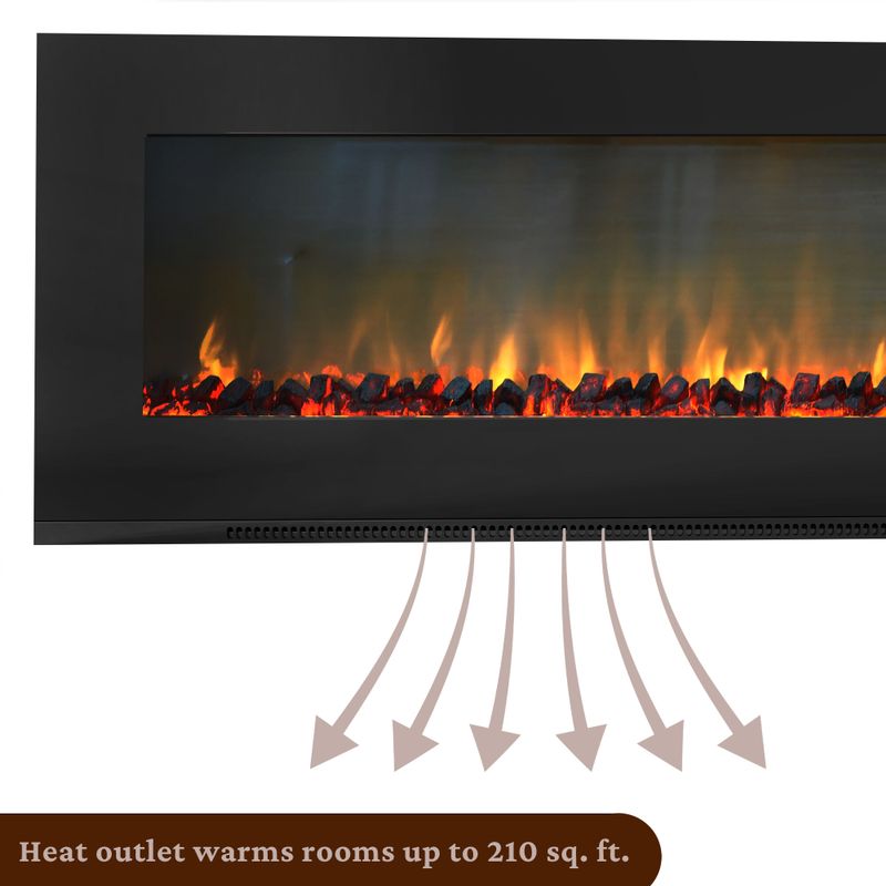 Metropolitan 56-In. Wall-Mount Electric Fireplace in Black with Lava Rock Display