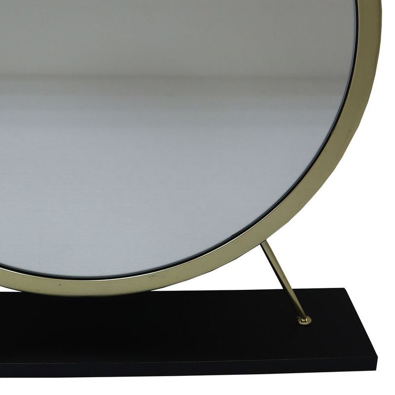 ACME Adao Vanity Mirror & Stool, Faux Fur, Mirror, Black & Brass Finish