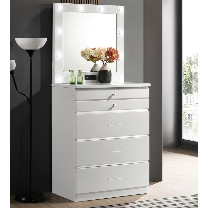 Contemporary Wood Vanity Chest with Mirror in White