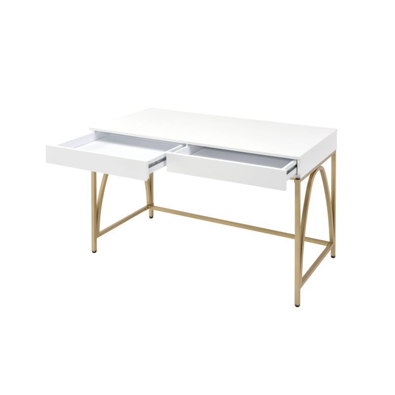 ACME Lightmane Vanity Desk(Same 92660), White High Gloss & Gold Finish