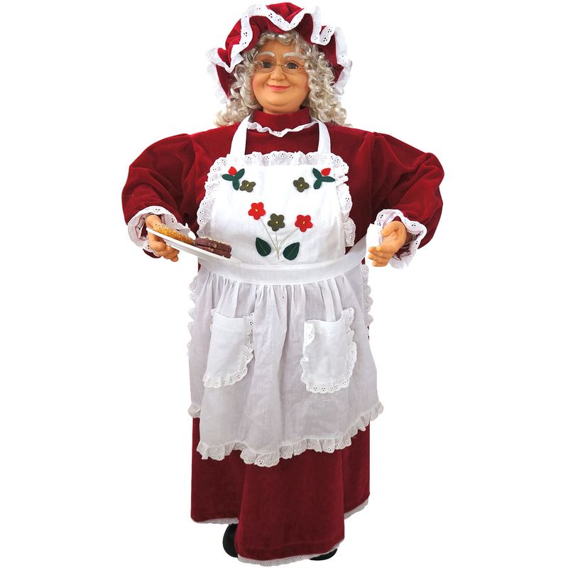 Christmas Time 3-Ft. Music and Motion Baking Mrs. Claus with Apron and Christmas Cookies, Animated Indoor Holiday Home Decor
