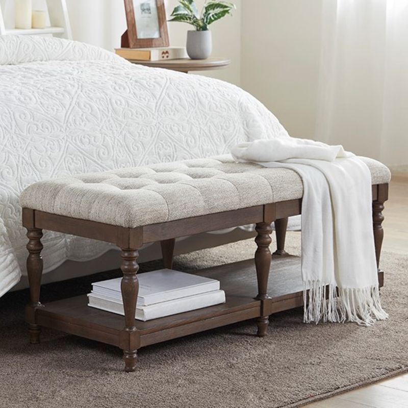 Ivory Highland Tufted Accent Bench with Shelf