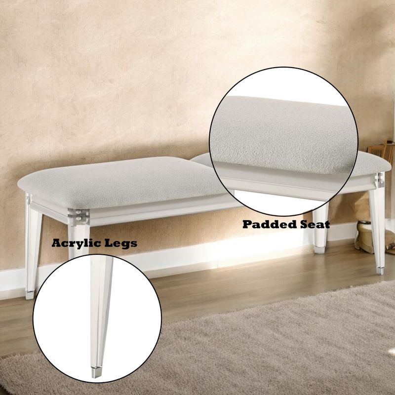 ACME Laveda Bench in Light Gray Boucle & Pearl White Finish