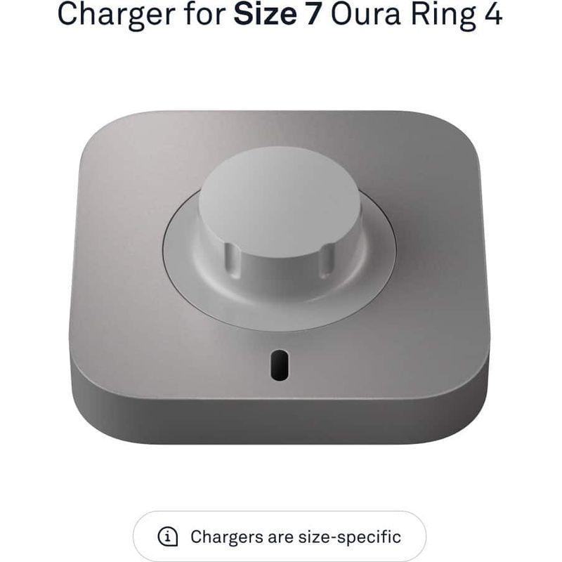 Oura Ring 4 Charger - Size 7 - Charging Dock and USB-C Cable - Charges Oura Ring 4 up to 8 days - Grey