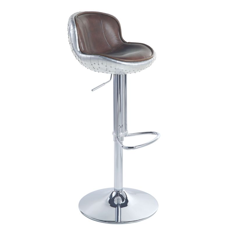 ACME Brancaster Adjustable Stool w/Swivel, Vintage Brown Top Grain Leather & Aluminum