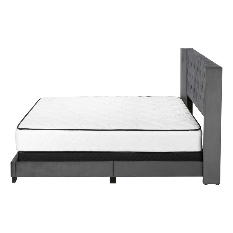 Bed - Queen Size / Dark Grey Velvet With Chrome Trim