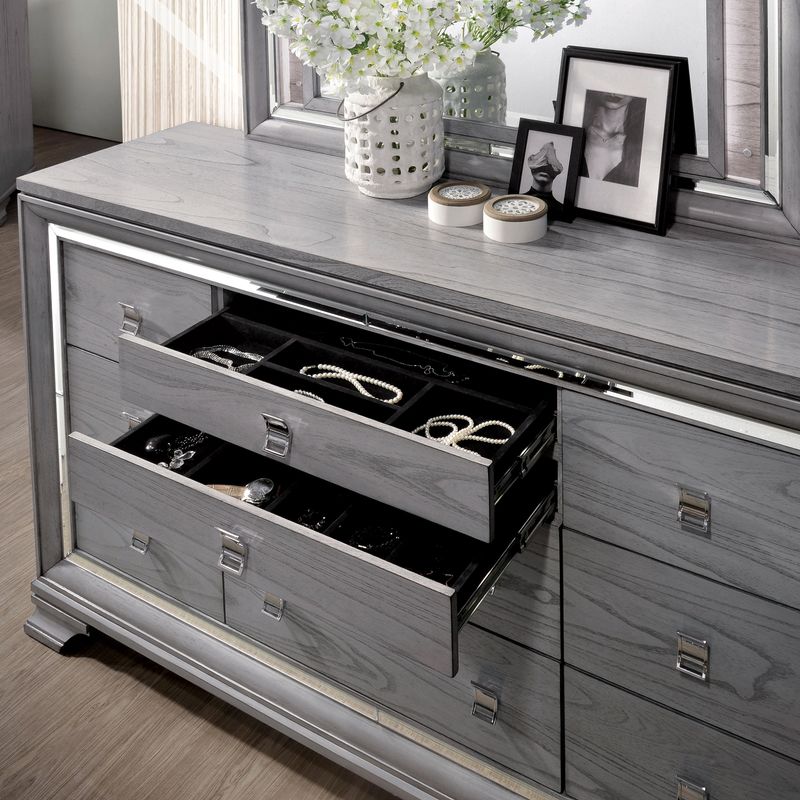 Contemporary Wood 8-Drawer Dresser in Light Gray