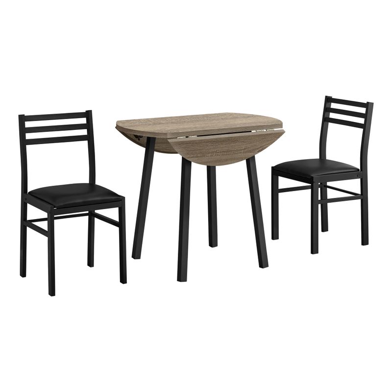 Dining Table Set/ 3pcs Set/ Small/ 35" Drop Leaf/ Kitchen/ Metal/ Laminate/ Brown/ Black/ Contemporary/ Modern