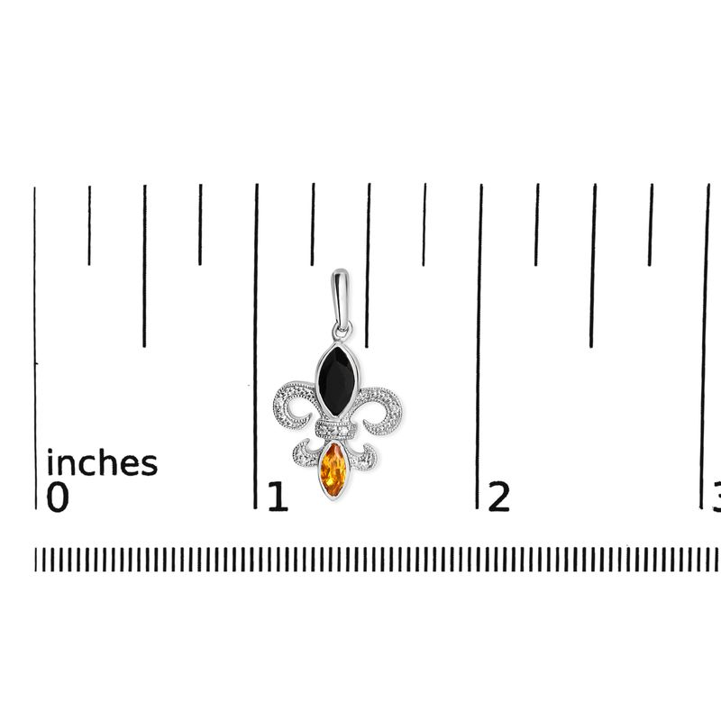 .925 Sterling Silver Marquise Cut Onyx and Citrine with Diamond Accent Fleur De Lis Drop Stud Earrings (H-I Color, SI1-SI2 Clarity)