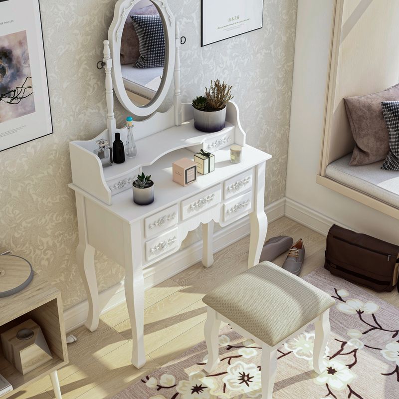 Traditional Wood 3-Piece Bedroom Vanity Set in White