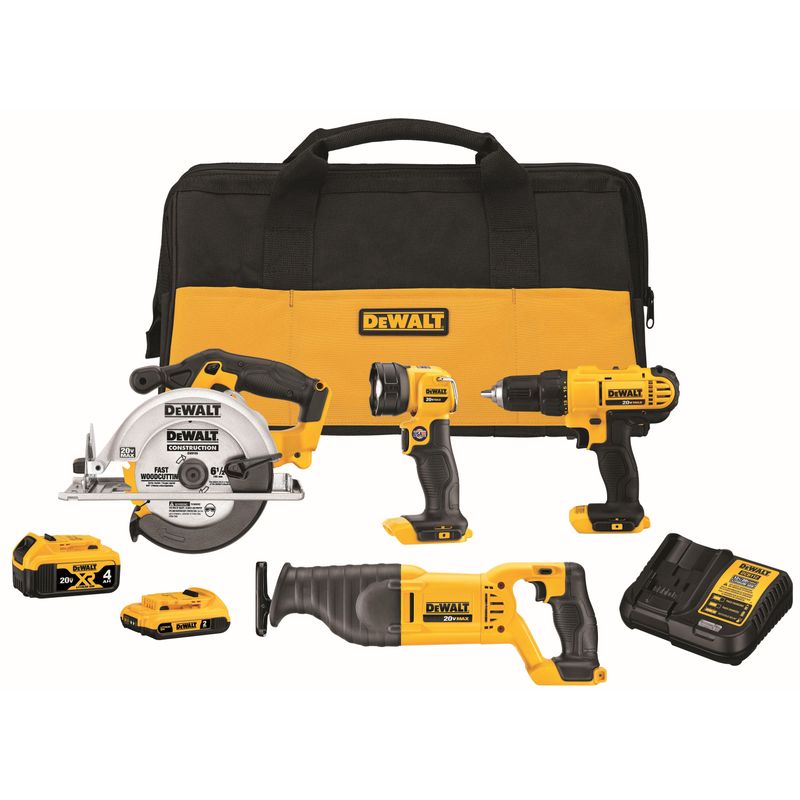 DeWalt - 20V MAX Cordless 4-Tool Combo Kit - Drill Circular Saw Recip Saw Worklight