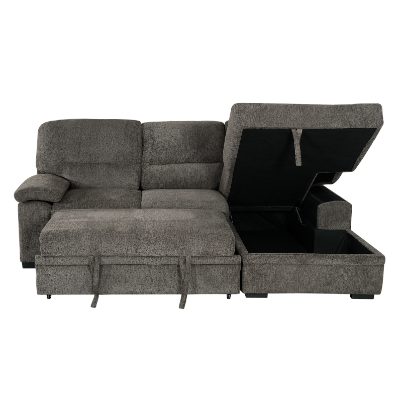 Jordan 93 in. Brown Right Facing L Shaped Sleeper Sectional with Storage