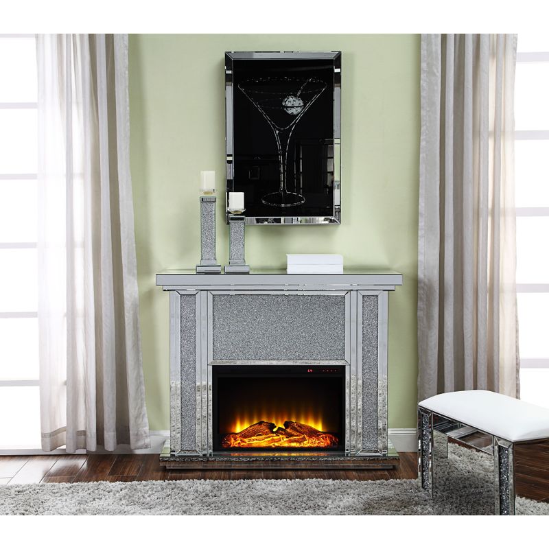 ACME Noralie Fireplace, Mirrored, Faux Diamonds