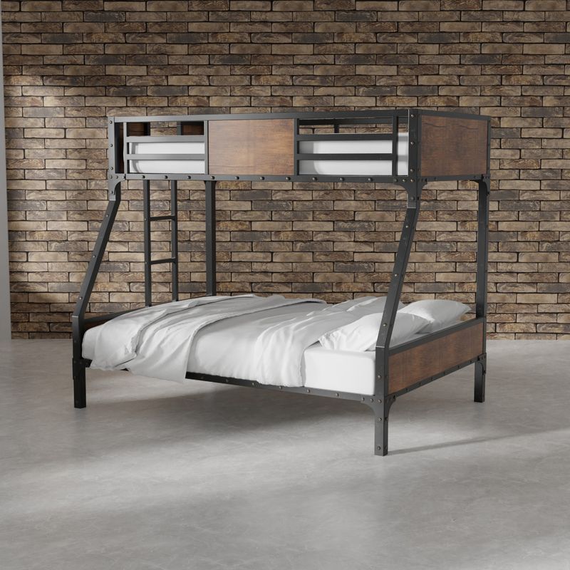 Industrial Metal Twin Over Full Bunk Bed in Black