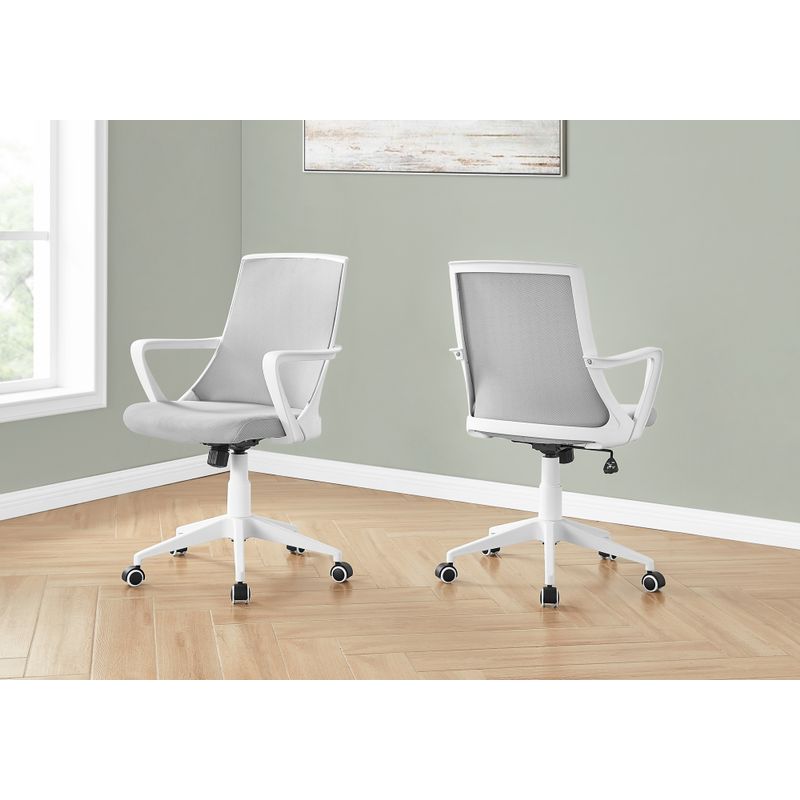 Office Chair/ Adjustable Height/ Swivel/ Ergonomic/ Armrests/ Computer Desk/ Work/ Metal/ Mesh/ White/ Grey/ Contemporary/ Modern