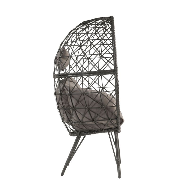 ACME Aeven Patio Lounge Chair, Light Gray Fabric & Black Wicker