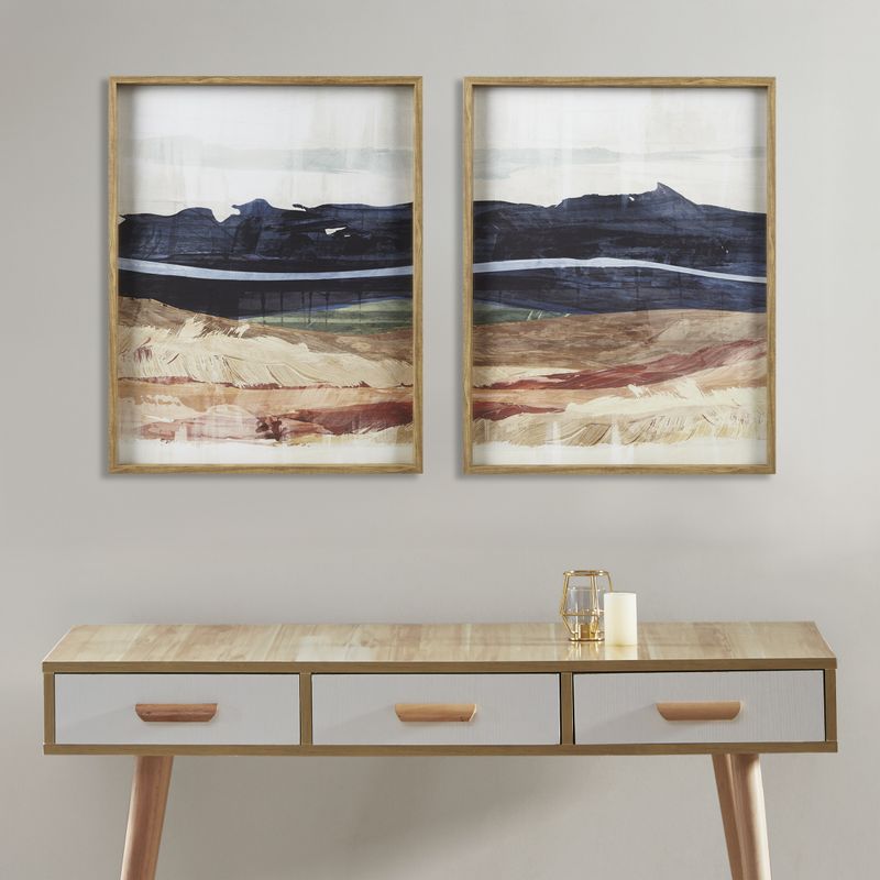 Blue/Multi Dreaming Abstract Landscape Diptych 2-Piece Framed Glass Wall Art Set See below