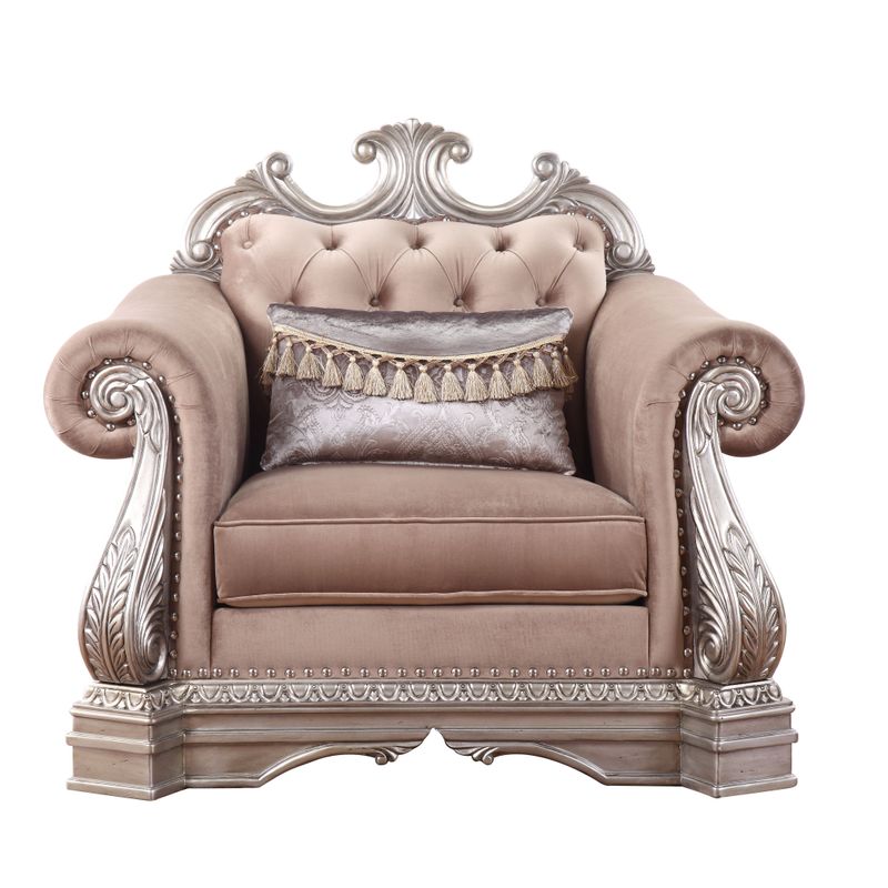 ACME Northville Chair w/Pillow, Velvet & Antique Silver