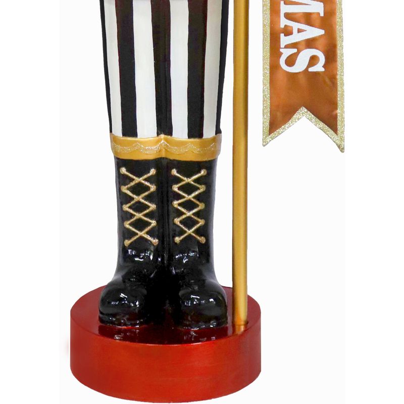 Fraser Hill Farm 4-Ft. Metallic Nutcracker Holding Banner Statue with LED Lights