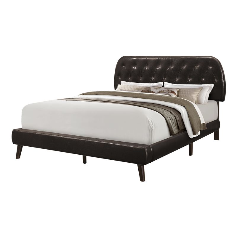 Bed - Queen Size / Brown Leather-Look With Wood Legs