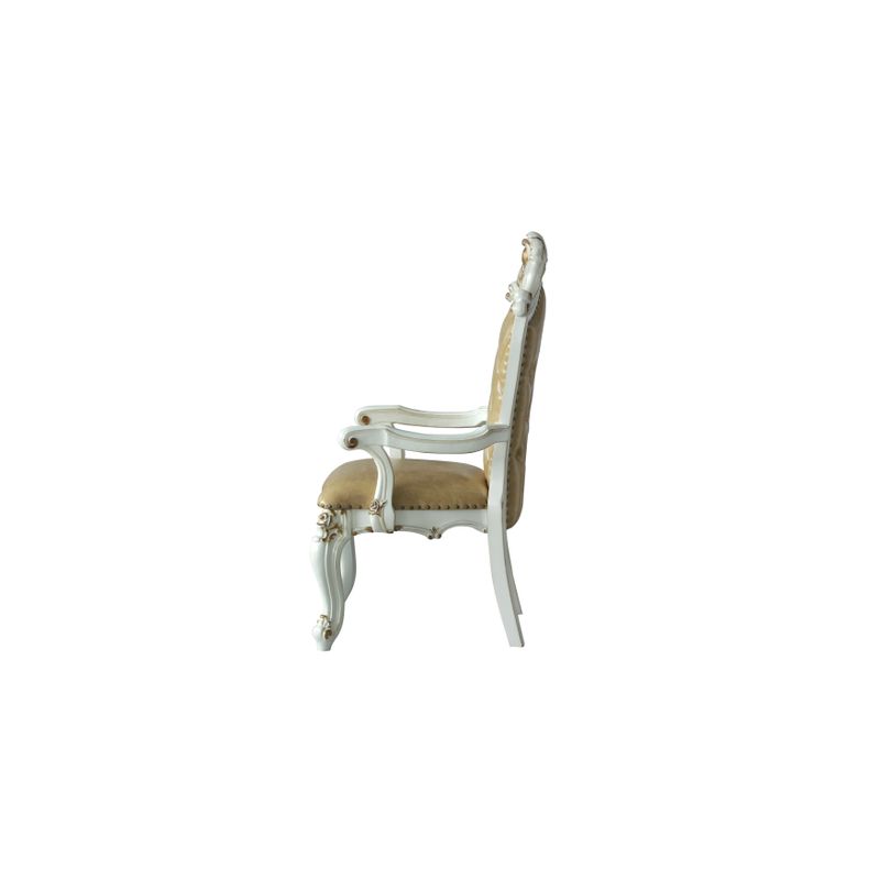 ACME Picardy Arm Chair (Set-2), Butterscotch Synthetic Leather & Antique Pearl