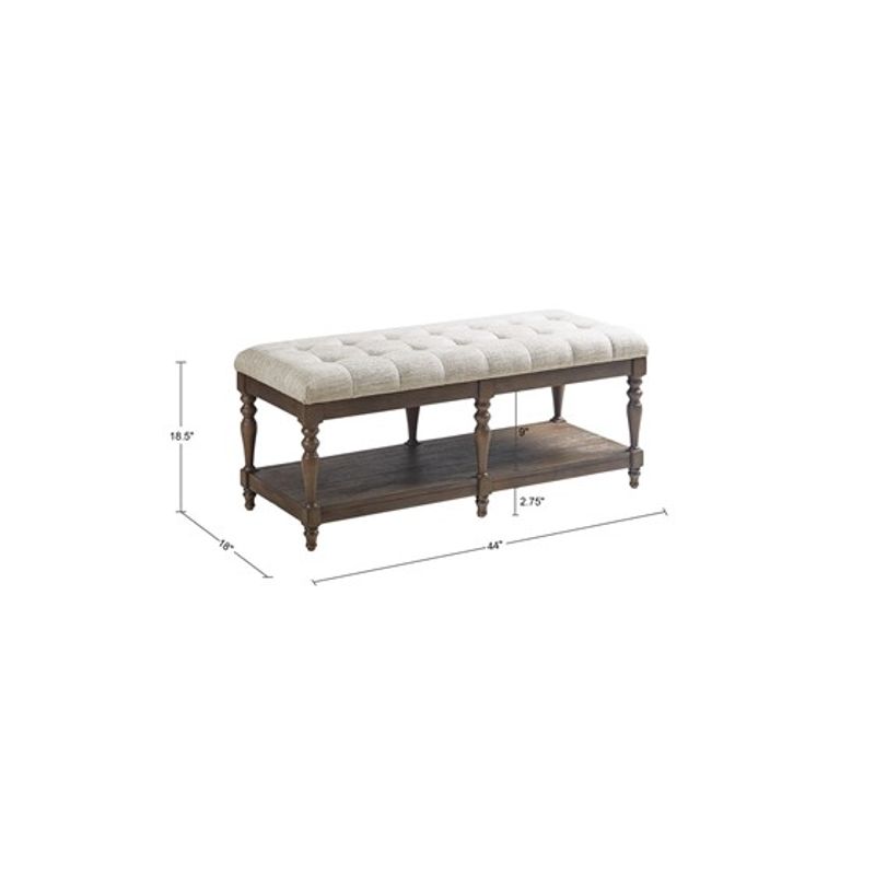 Ivory Highland Tufted Accent Bench with Shelf