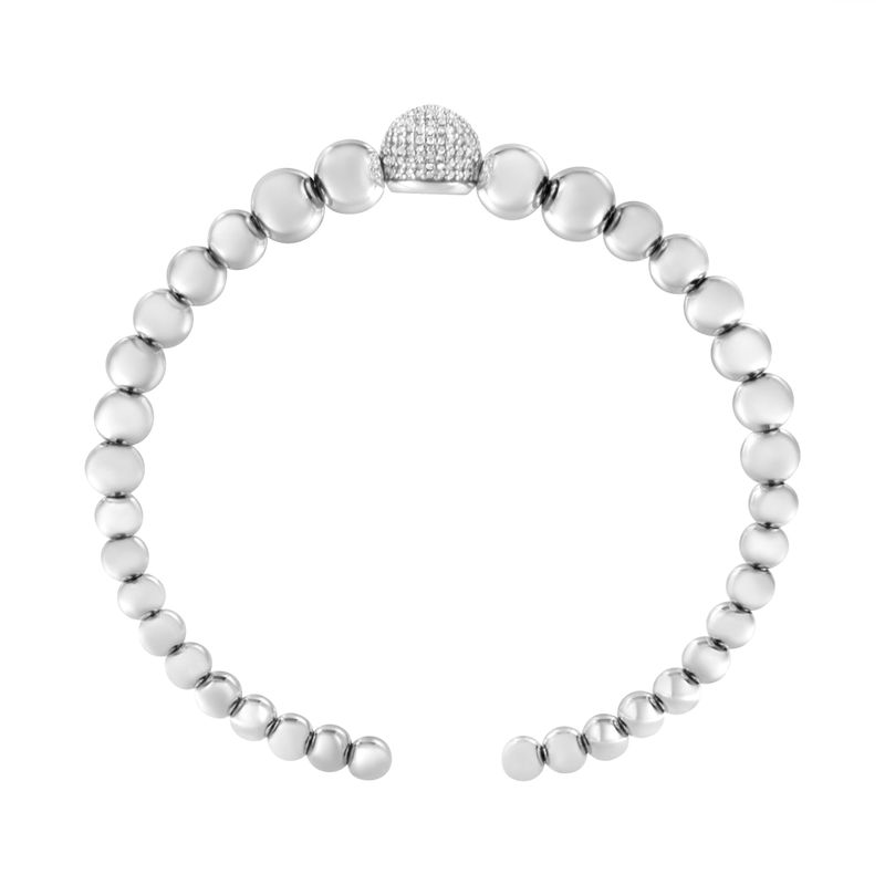 .925 Sterling Silver 1/6 Cttw Diamond Rondelle Graduated Ball Bead Cuff Bangle Bracelet (I-J color, I2-I3 clarity) - Fits wrists up to 7 1/2