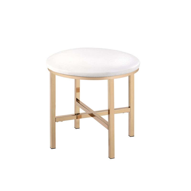 ACME Midriaks Mirror & Stool, Synthetic Leather, White & Gold Finish