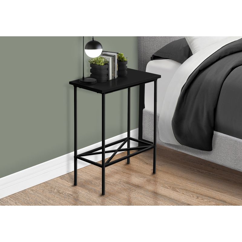 Accent Table/ Side/ End/ Narrow/ Small/ 2 Tier/ Living Room/ Bedroom/ Metal/ Laminate/ Black/ Contemporary/ Modern