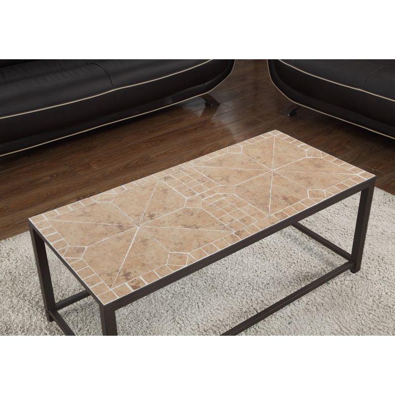 Coffee Table/ Accent/ Cocktail/ Rectangular/ Living Room/ 42" L/ Metal/ Tile/ Brown/ Transitional